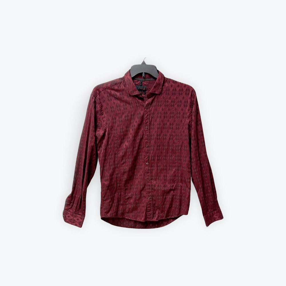 Eight X Premium Mens XL Slim Fit Button Up Shirt Burgundy Diamond Pattern Buckle